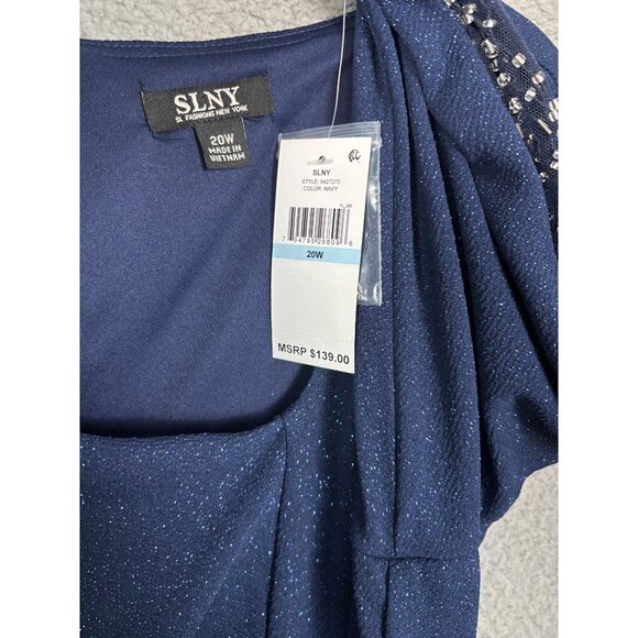 SLNY Plus Size Women's Glitter Asymmetric Neckline Ruched Dress 20W Blue NWT's - Picture 6 of 8